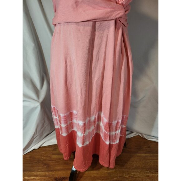 Lands End Dress Small Pink Tie Dye Stretch Pima Faux Wrap Beach - Picture 3 of 6